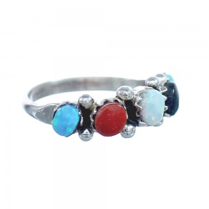 Native American Zuni Multistone Sterling Silver Ring Size 4-3/4 JX122380