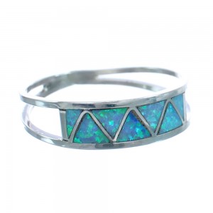 Native American Zuni Sterling Silver Blue Opal Inlay Ring Size 9-1/2 JX122413