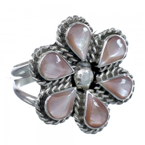 Native American Mother of Pearl Flower Authentic Sterling Silver Ring Size 8-1/2 JX127083