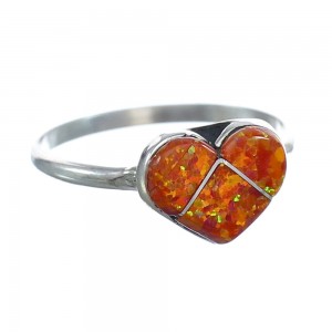 Native American Orange Opal Heart Sterling Silver Ring Size 5-3/4 JX122671