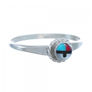 Silver Zuni Multicolor Inlay Sun Ring Size 3-1/4 AX122480