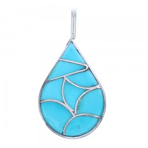 Native American Zuni Turquoise Tear Drop Sterling Silver Pendant JX122779