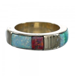 Multicolor Sterling Silver 14K Gold Navajo Ring Size 7-1/4 AX123622