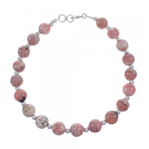 Native American Rhodochrosite Sterling Silver Bead Bracelet JX123408