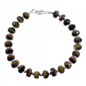 Native American Tiger Eye Silver Bead Bracelet JX123380