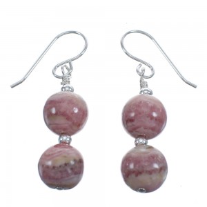 Native American Rhodochrosite Sterling Silver Bead Hook Dangle Earrings JX123437