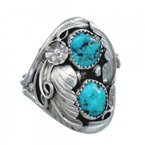 Authentic Sterling Silver Navajo Turquoise Leaf Design Ring Size 11-1/2 AX124167