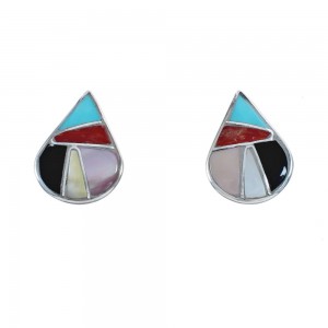 Native American Multicolor Tear Drop Sterling Silver Post Stud Earrings JX124244