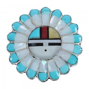 Native American Zuni Multicolor Sterling Silver Sun Pin Pendant JX124431