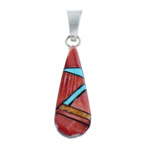 Native American Navajo Authentic Sterling Silver Multicolor Inlay Pendant JX124515