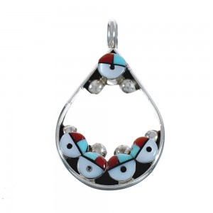 Native American Zuni Multicolor Multistone Sunface Inlay Pendant JX124439