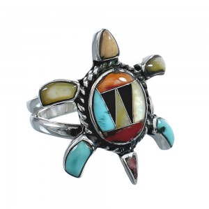 Sterling Silver Southwest Multicolor Turtle Ring Size 7-3/4 JX124587