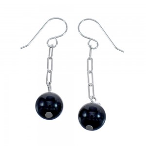 Native American Onyx Sterling Silver Bead Hook Dangle Earrings AX124740