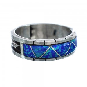 Blue Opal Inlay Zuni Sterling Silver Ring Size 12-1/2 AX124954