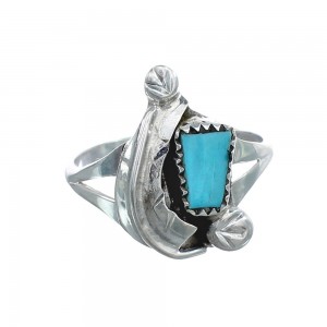 Turquoise Sterling Silver Leaf Zuni Indian Jewelry Ring Size 7 AX124928