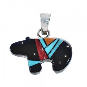 Native American Navajo Sterling Silver Multicolor Bear Pendant AX125436