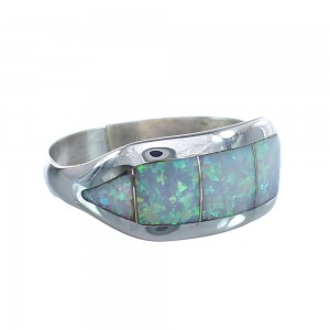 Opal Inlay Zuni Sterling Silver Ring Size 6-1/2 AX125328