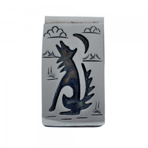 Wolf Genuine Sterling Silver Native American Money Clip AX126657