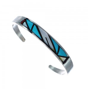 Authentic Sterling Silver Multicolor Inlay Zuni Cuff Bracelet JX126290