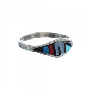 Multicolor Inlay Native American Sterling Silver Ring Size 8-3/4 AX125705