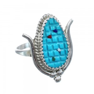 Native American Zuni Multicolor Multistone Sterling Silver Corn Ring Size 8-1/4 AX125846