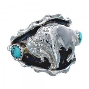 Navajo Turquoise Sterling Silver Buffalo Ring Size 11-1/2 JX128220