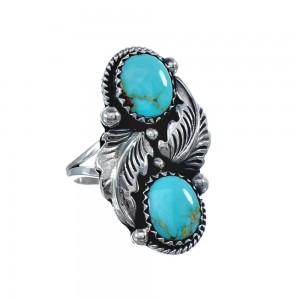 Authentic Sterling Silver Navajo Turquoise Leaf Design Ring Size 6-1/4 AX125787