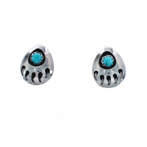 Native American Sterling Silver Turquoise Bear Paw Post Earrings AX125953