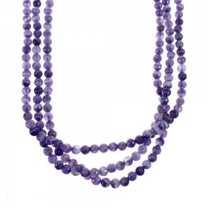 Native American Amethyst Sterling Silver 3-Strand Bead Necklace AX126054
