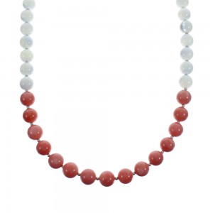 Sterling Silver Pink Coral and Mother of Pearl Bead Necklace JX126892