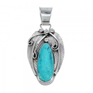Turquoise Leaf Sterling Silver Native American Pendant JX126366