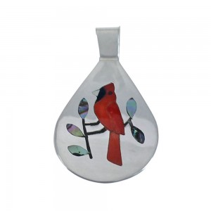 Multicolor Inlay Sterling Silver Zuni Cardinal Pendant JX126696