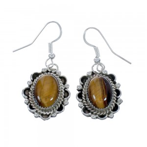 Navajo Sterling Silver Tiger Eye Leaf Hook Dangle Earrings JX126816