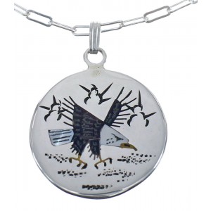 Navajo Multicolor Eagle Pendant Inlay Sterling Silver Necklace JX126858