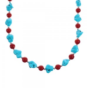 Sleeping Beauty Turquoise Coral Sterling Silver Native American Bead Necklace JX127134