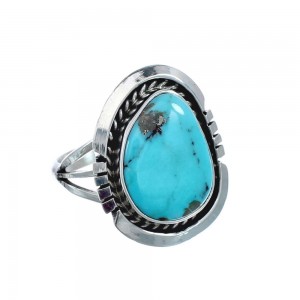 Turquoise Navajo Authentic Sterling Silver Ring Size 6-3/4 AX127812