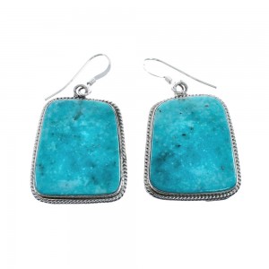 Native American Turquoise Sterling Silver Hook Dangle Earrings AX128135