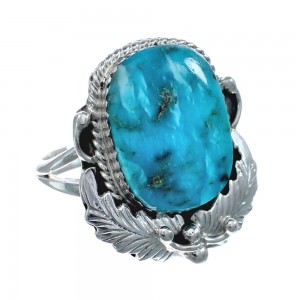 Scalloped Leaf Sterling Silver Turquoise Navajo Ring Size Size 9-1/4 AX128467