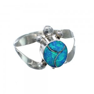 Native American Zuni Blue Opal Sterilng Silver Turtle Ring Size 6 AX128472