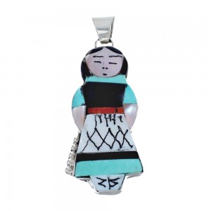 Multicolor Zuni Genuine Sterling Silver Storyteller Woman Pendant AX128799