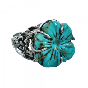 Sterling Silver Turquoise Southwest Flower Ring Size 6-1/4 RX82749