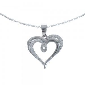 Cubic Zirconia Heart Pendant Silver 16" Italian Necklace JX128559