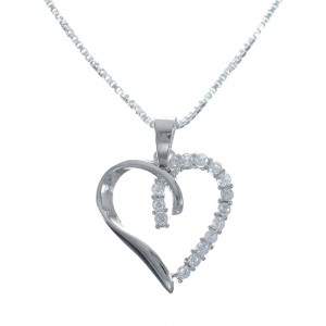 Cubic Zirconia Heart Pendant Silver 16" Italian Necklace JX128563