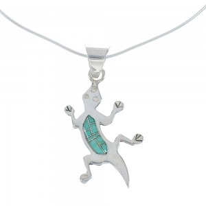 Southwest Turquoise Inlay Silver Lizard Italian Chain Necklace Set AX129017