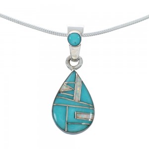 Southwestern Turquoise Opal Inlay Sterling Silver Italian Snake Chain Necklace Set AX129039