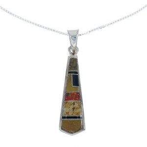 Southwest Multicolor Inlay Sterling Silver Box Chain Necklace Set JX129271