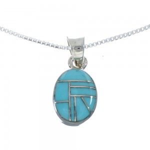 Southwest Turquoise Inlay Sterling Silver Box Chain Necklace Set JX129255