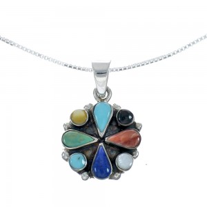 Southwest Multicolor Multistone Sterling Silver Box Chain Necklace Set JX129274