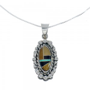 Southwest Multicolor Inlay Sterling Silver Box Chain Necklace Set JX129096