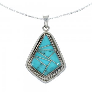 Southwest Turquoise Inlay Sterling Silver Box Chain Necklace Set JX129085